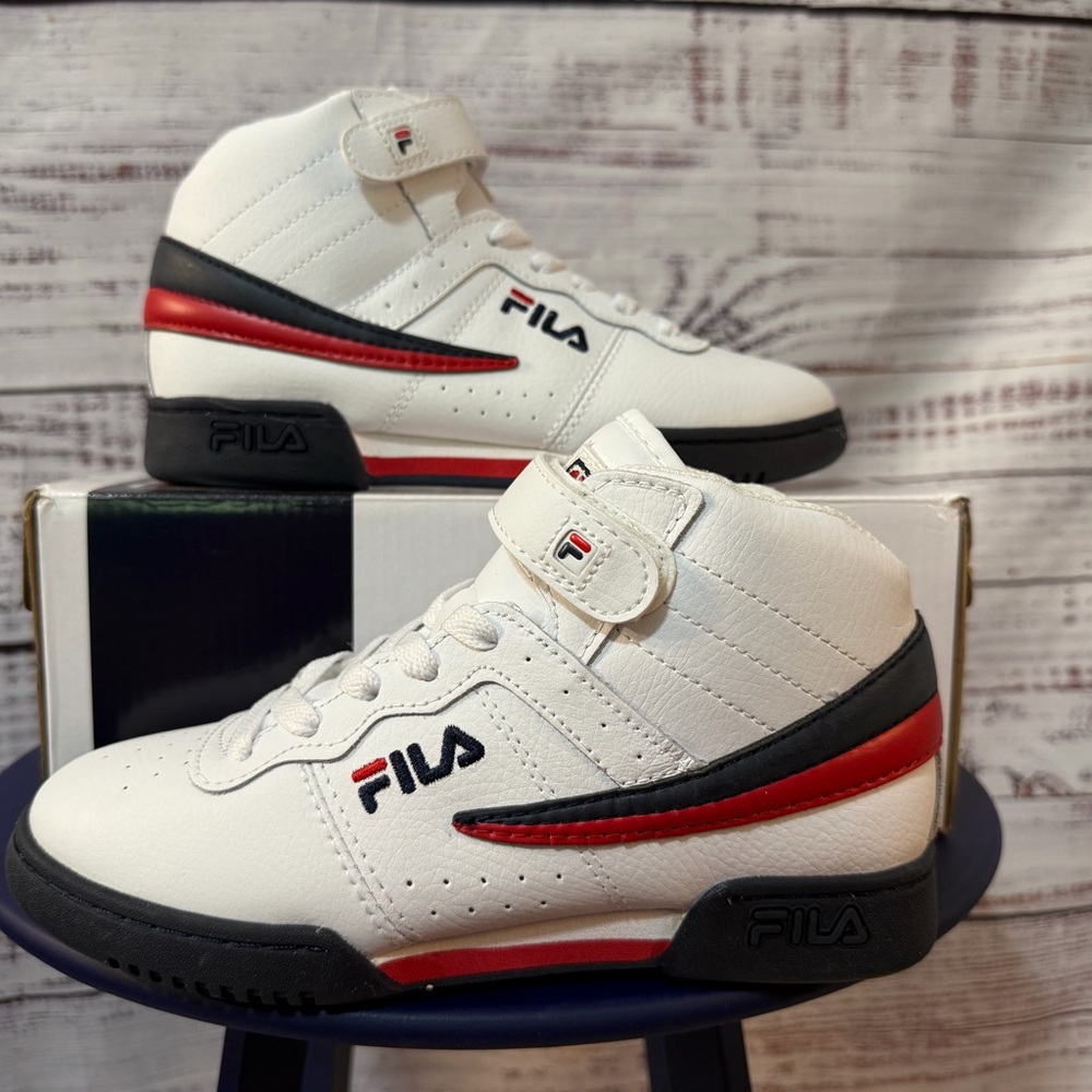 Fila White and Red High-Tops with Black Soles